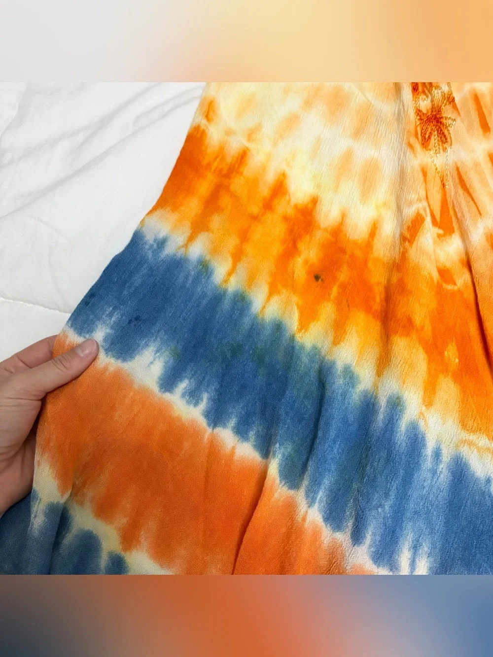 Tie-Dye embroidered flowy lace-up dress